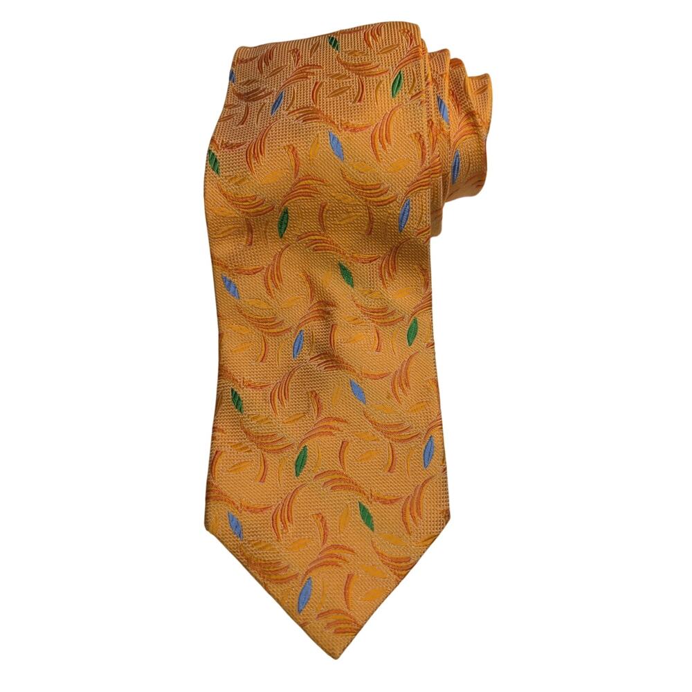 Filo A'Mano Tom James Silk Necktie Orange Multi Geometric Tall 100% Silk USA
